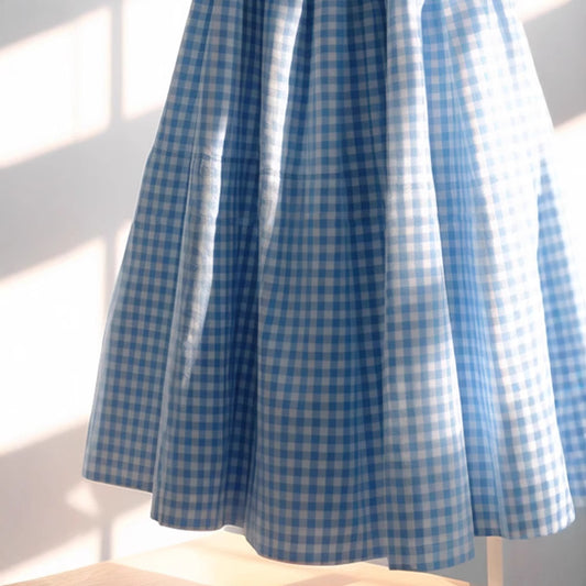 Women's Versatile French High Waisted A-line Plaid Linen Skirt