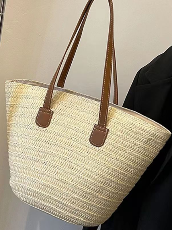 Single shoulder messenger woven bag women's new large capacity holiday beach bag commuter tote bag