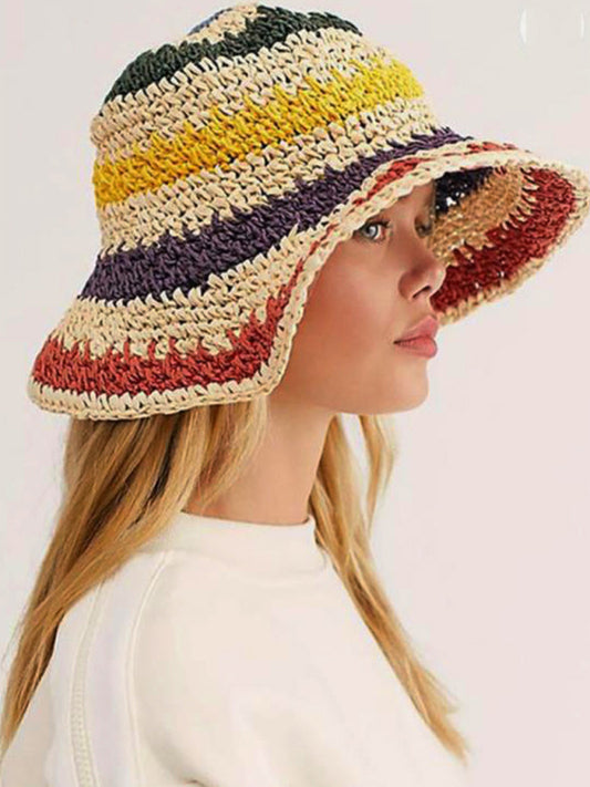 Braided Straw Rainbow Beach Sun Hat