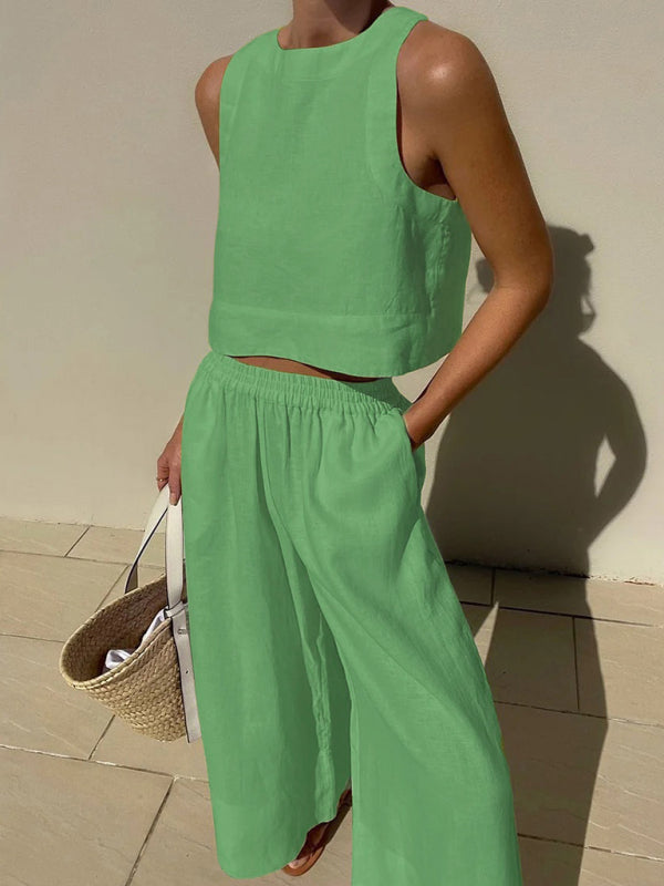 New casual loose sleeveless two-piece set