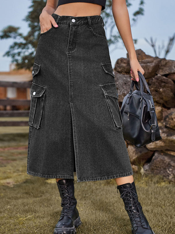 Mid Length Denim Skirt