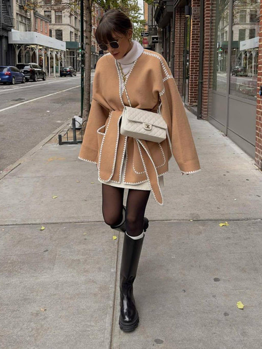 New V-neck lace-up cardigan jacket