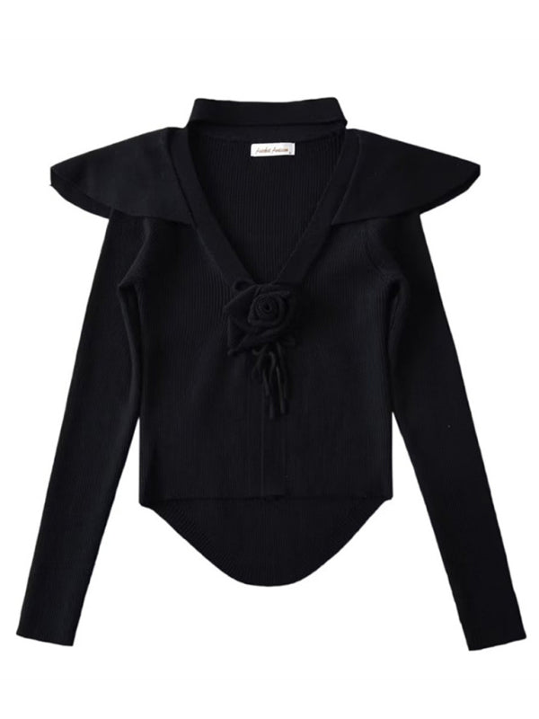 Women's new style French rose large lapel scarf knitted cardigan