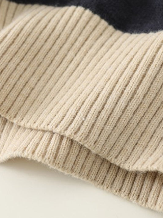 Women's casual polo large v-neck striped sweater