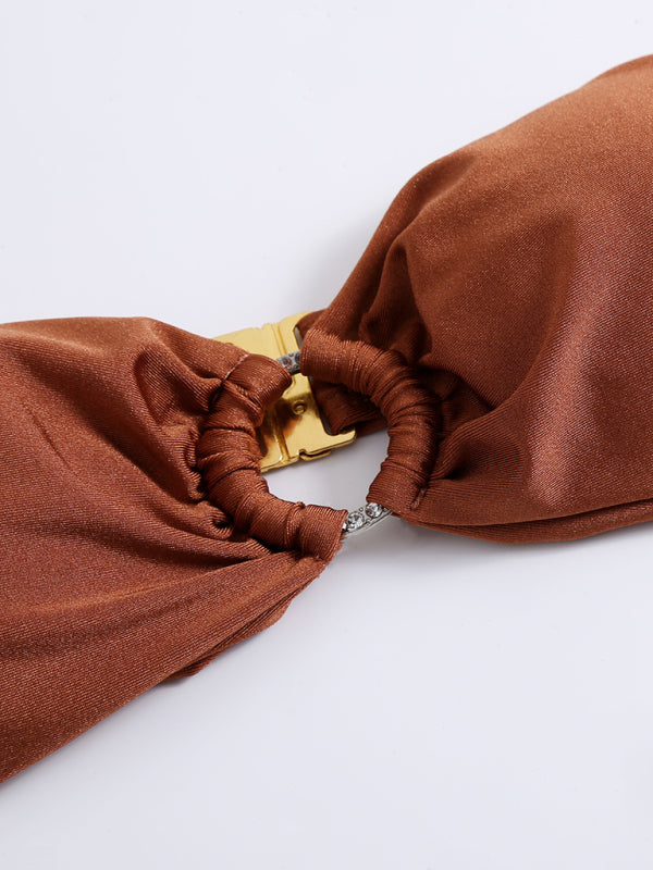 Solid Color Strappy Swimsuit Split Bikini