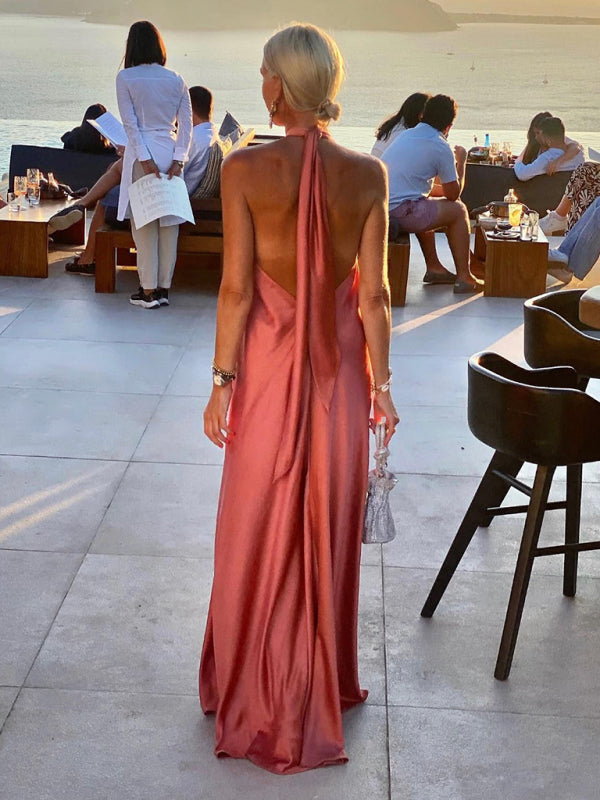 Fashionable satin full skirt dress