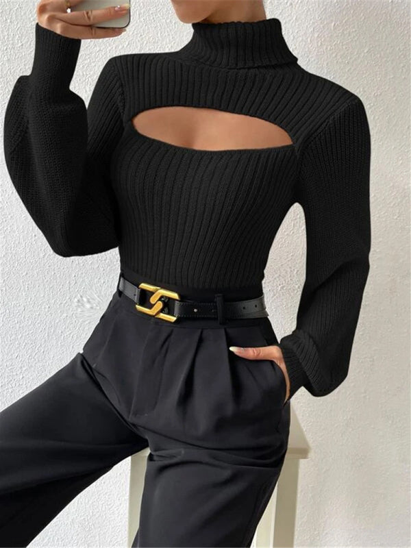 Loose sweater turtleneck hollow top