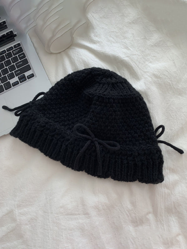 New cute bow warm knitted fisherman hat