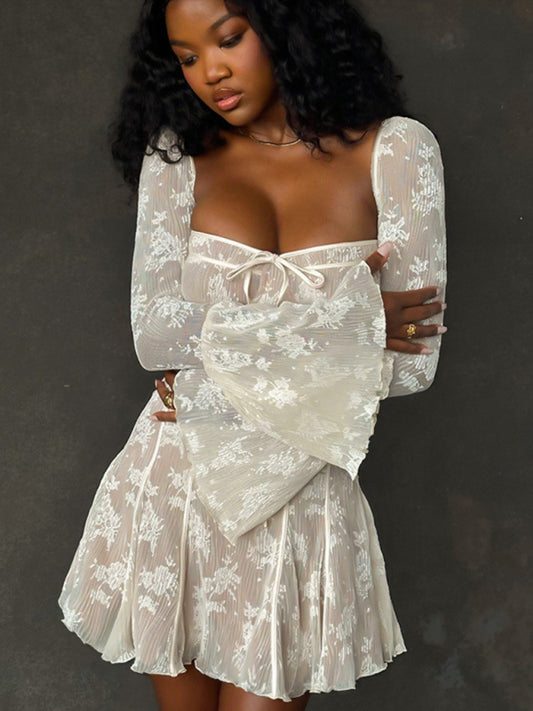 New sexy lace long-sleeved strappy dress