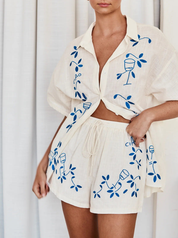 Chic Embroidered Two Piece Outfit