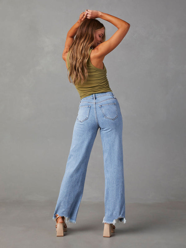 Loose Casual Tassel Straight Jeans