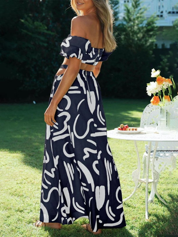 Puff Sleeve Top & Hollow Split Skirt Set