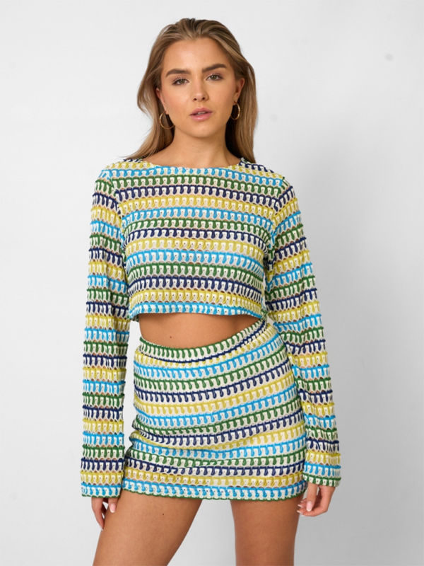 Lace waist-baring trumpet sleeve set