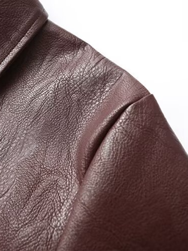 Square collar leather jacket