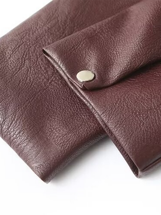 Square collar leather jacket