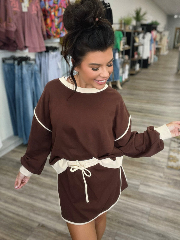 Women's Loose Sweatshirt + Half Skirt Shorts