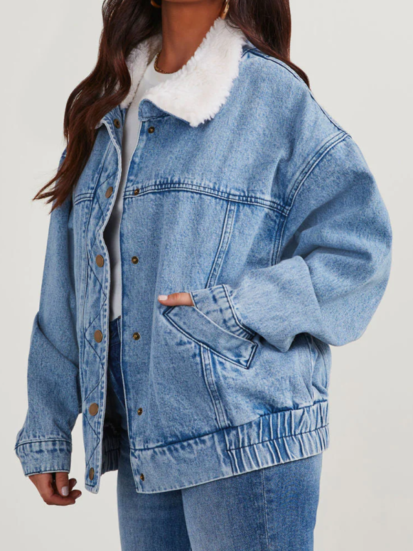 Denim Jacket With Cotton Fur Collar