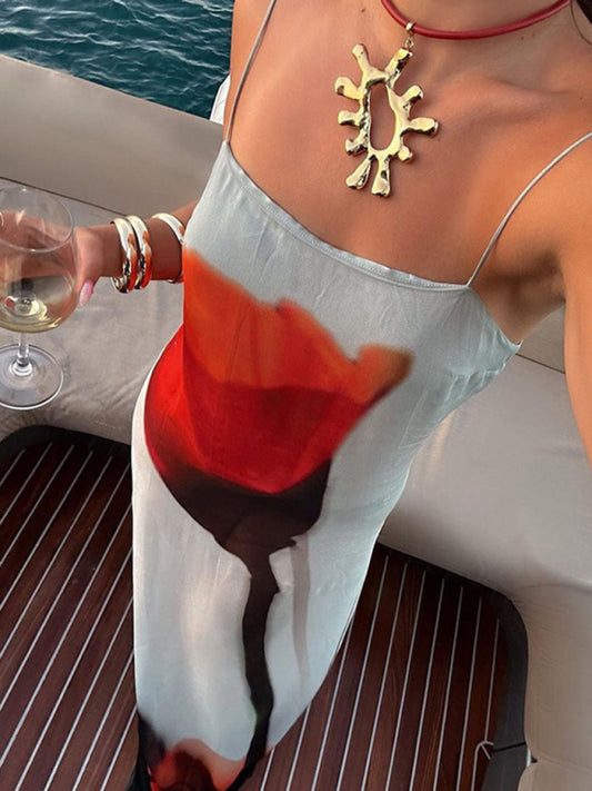 Sexy Halter Printed Positioning Chiffon Dresses