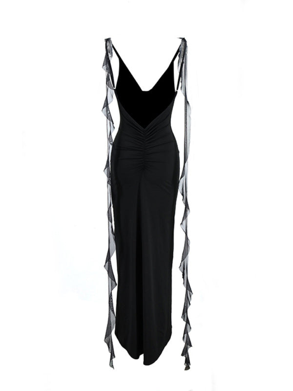 Slim shoulder fishtail evening dress