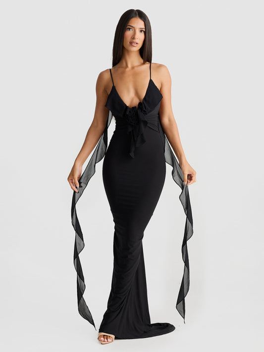 Slim shoulder fishtail evening dress