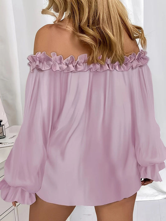 Women's fashion ruffled one shoulder long sleeve top