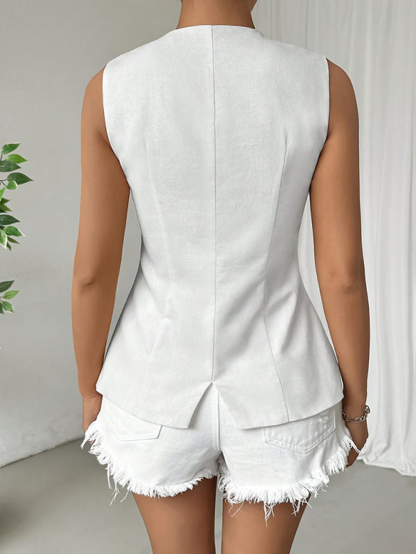 Sleeveless Round Neck Elegant Vest Top
