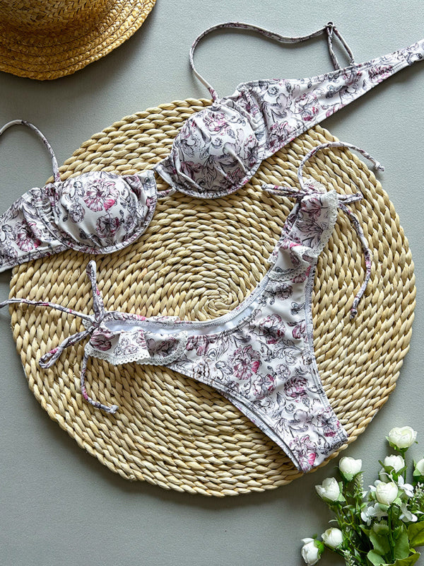 Printed lace bikini