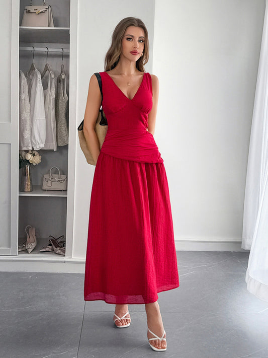 Vacation deep V sleeveless long dress