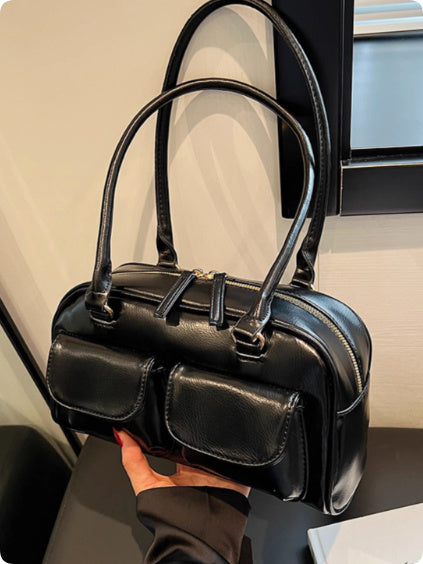 Oil Wax Leather Bowling Bag, Korean Niche Underarm Bag