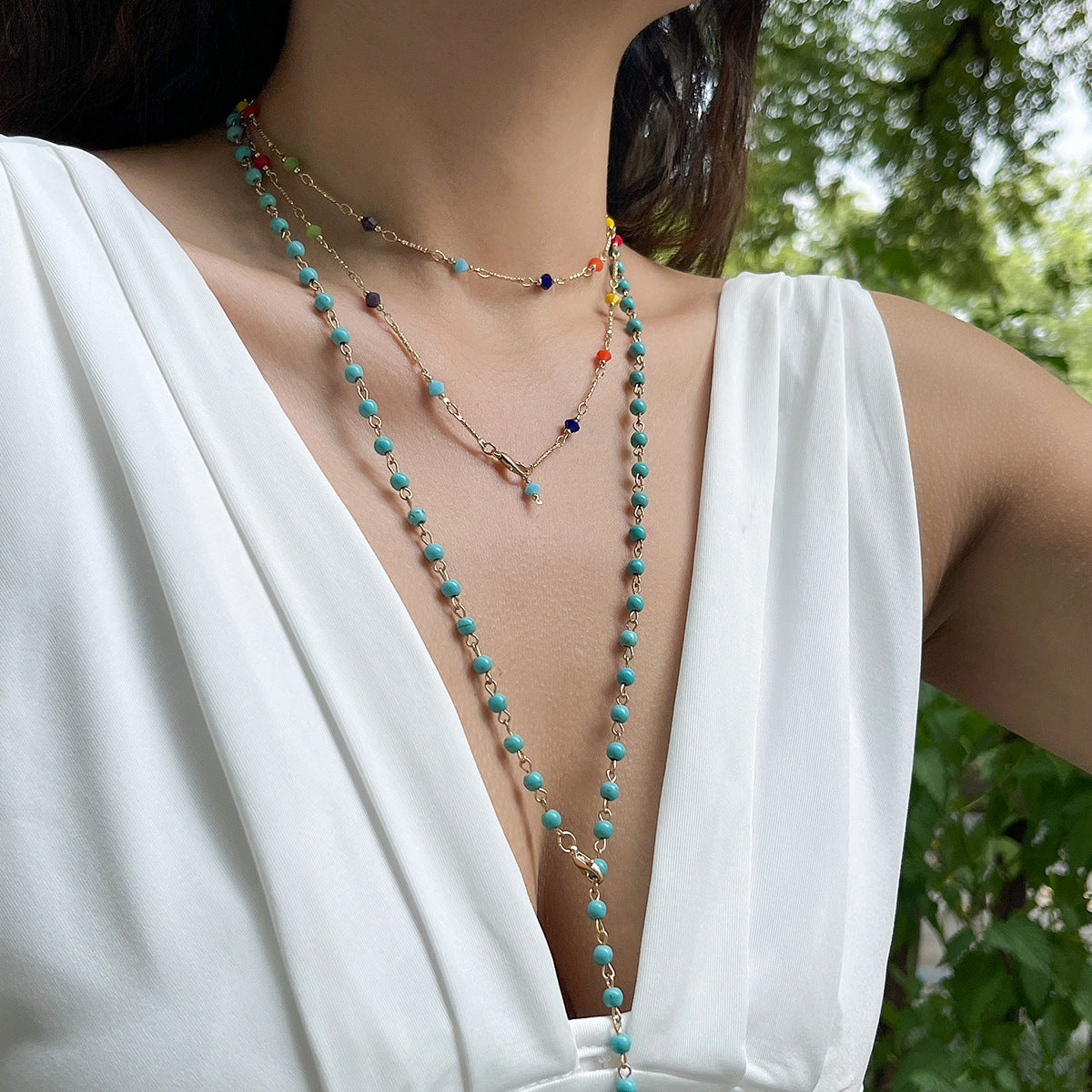 Fashionable tassel Y-shaped chain necklace for women, simple and multi-layered inlaid crystal collarbone chain