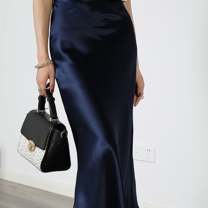 Acetate Silky Satin Women's A- Line Skirt Slimming