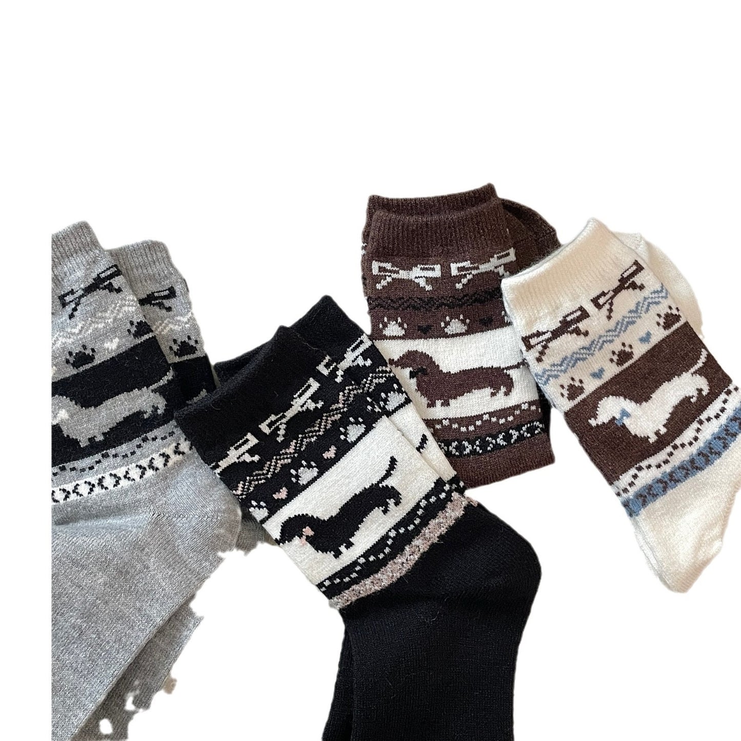 Fair Island Sausage Dog Cute Mid-calf Length Socks Wool Socks