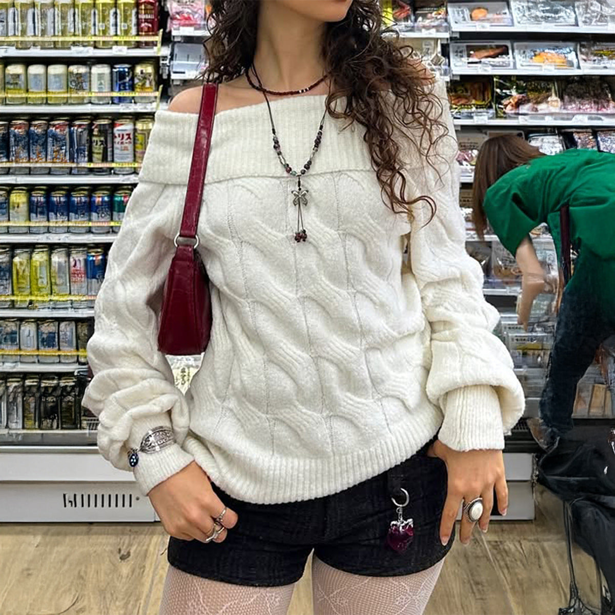 Simple Fashion Shoulder-baring Sweater Woolen For Women