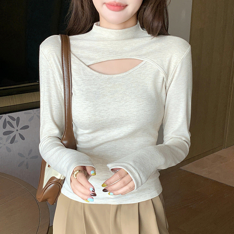 Half turtleneck long-sleeved top