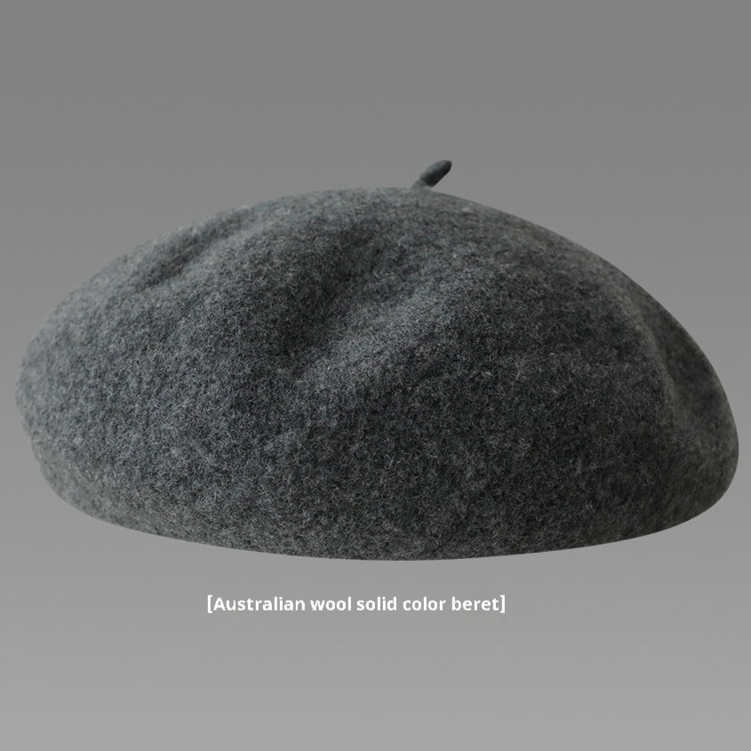 Gray Wool Beret Female Warm Knitted Hat