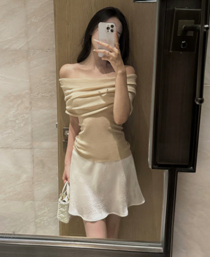 Acetate Oblique Cut Satin Skirt