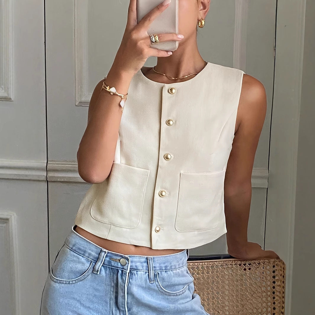 Button Sleeveless Waistcoat Top