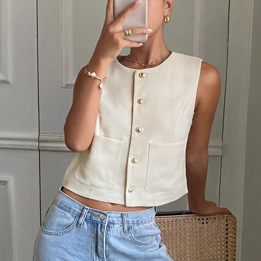 Button Sleeveless Waistcoat Top