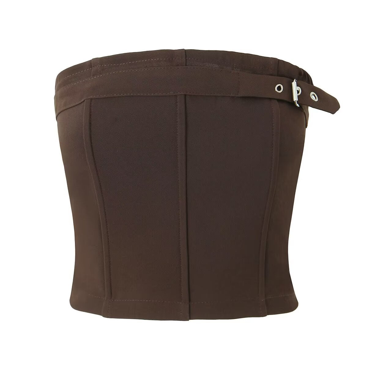 Fashionable slim fit strapless top with buckle decoration+pleated skirt