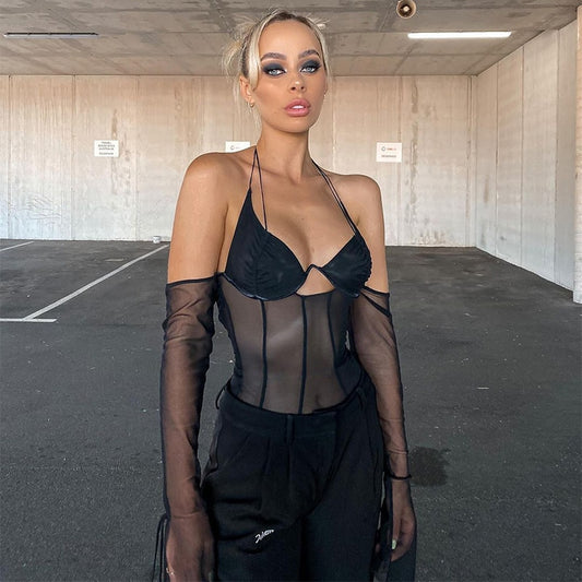 Black Mesh Party Top