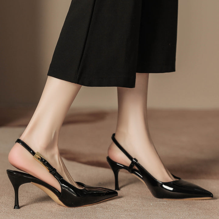 Women's High Heel Pointed Toe Stiletto Ankle Strap Pumps, Sexy Ladylike Red Patent Leather Open-Toe Shoes