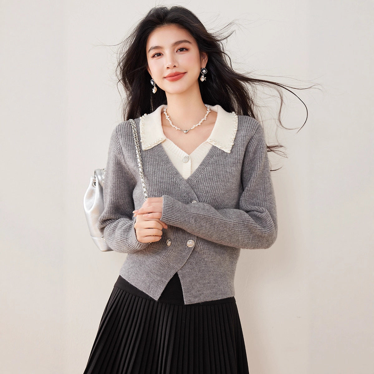 Knited Turn Down Collar Cardigan