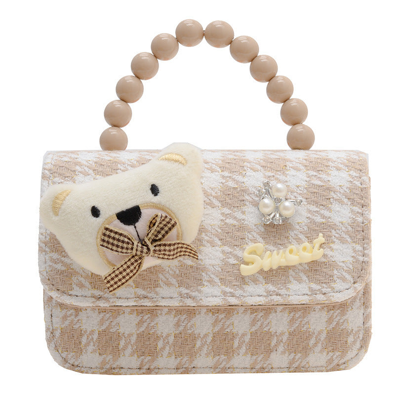 Brown Plaid Crossbody Bag Pearl Tote