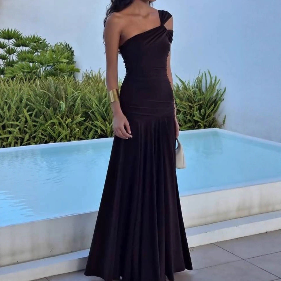 Diagonal Collar Slim Dress