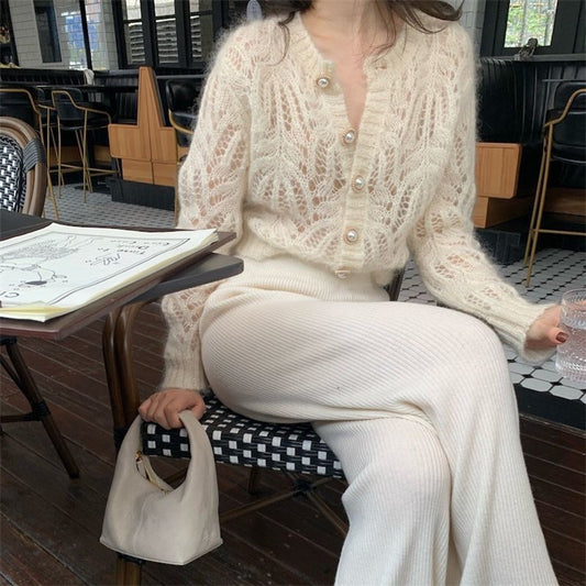 Women's French-style Mohair Hollow-out Thin Knitted Cardigan