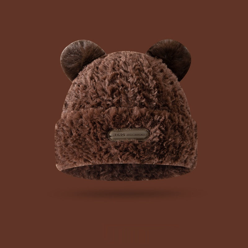 Winter Bear Plush Knitted Earflaps Cap