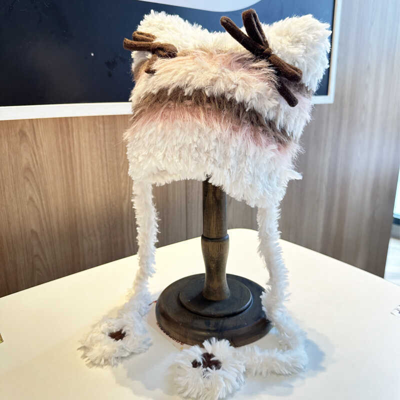 Fashion Striped Bow Plush Earmuffs Hat Women