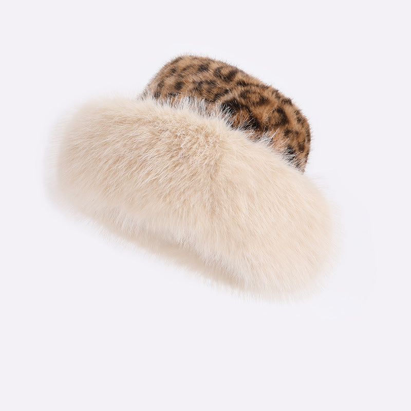 Autumn And Winter Plush Leopard Print Mongolian Cap Thickened Cold Protection
