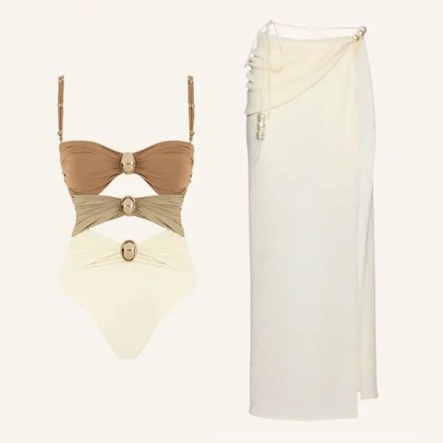 Two Piece Swimsuit & Sarong Set