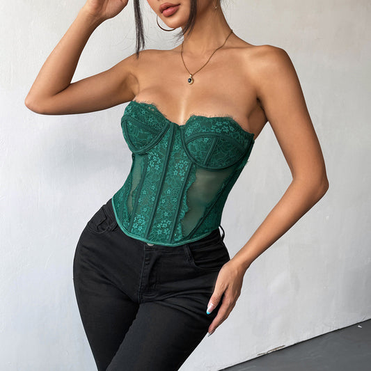 Elegant Green Lace Corset Top